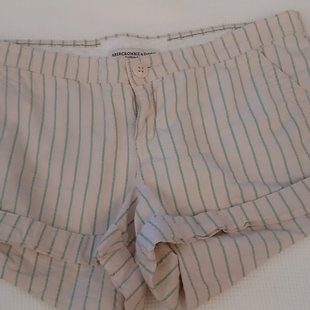 Abercrombie & Fitch High Waist Shorts in Tan with Green Stripes